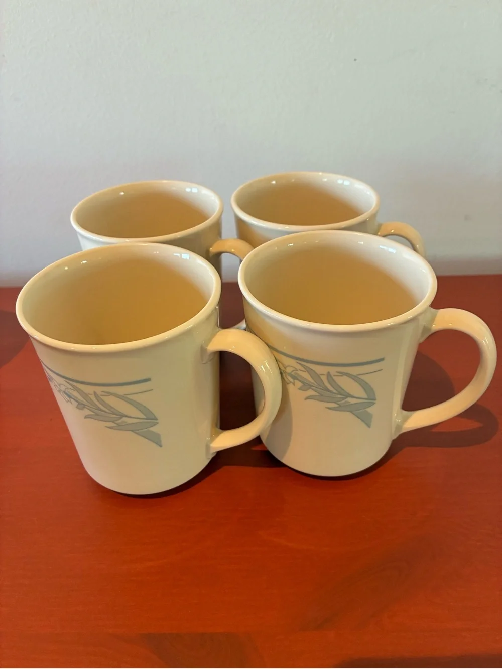 Vintage Corning Corelle Beige Coffee Cup Blue Lily Leaf  Pattern Retired Mug